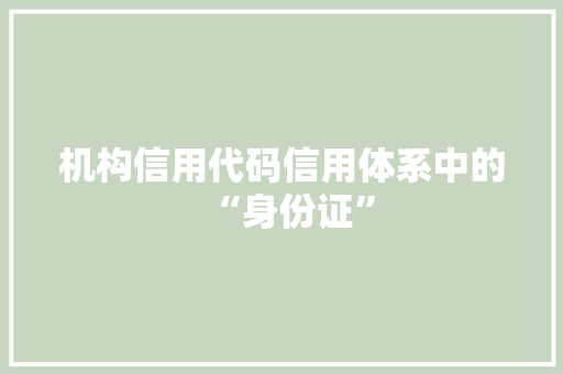机构信用代码信用体系中的“身份证”