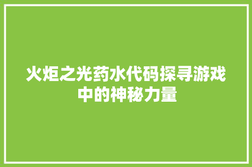 火炬之光药水代码探寻游戏中的神秘力量