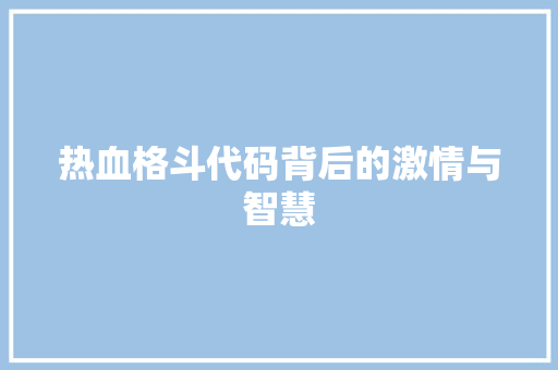 热血格斗代码背后的激情与智慧