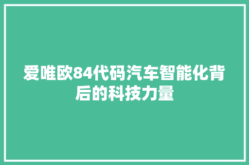 爱唯欧84代码汽车智能化背后的科技力量