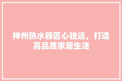 神州热水器匠心独运，打造高品质家居生活  第1张
