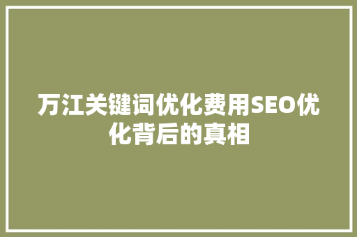 万江关键词优化费用SEO优化背后的真相