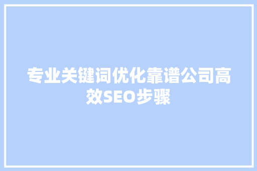 专业关键词优化靠谱公司高效SEO步骤