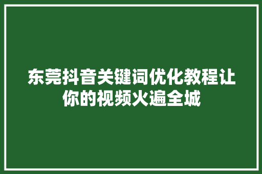 东莞抖音关键词优化教程让你的视频火遍全城