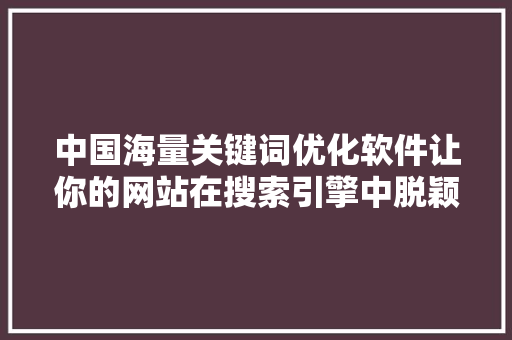 中国海量关键词优化软件让你的网站在搜索引擎中脱颖而出